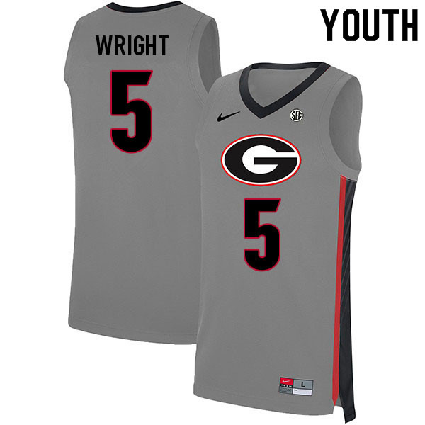 Youth #5 Christian Wright Georgia Bulldogs College Basketball Jerseys Sale-Gray - Click Image to Close
